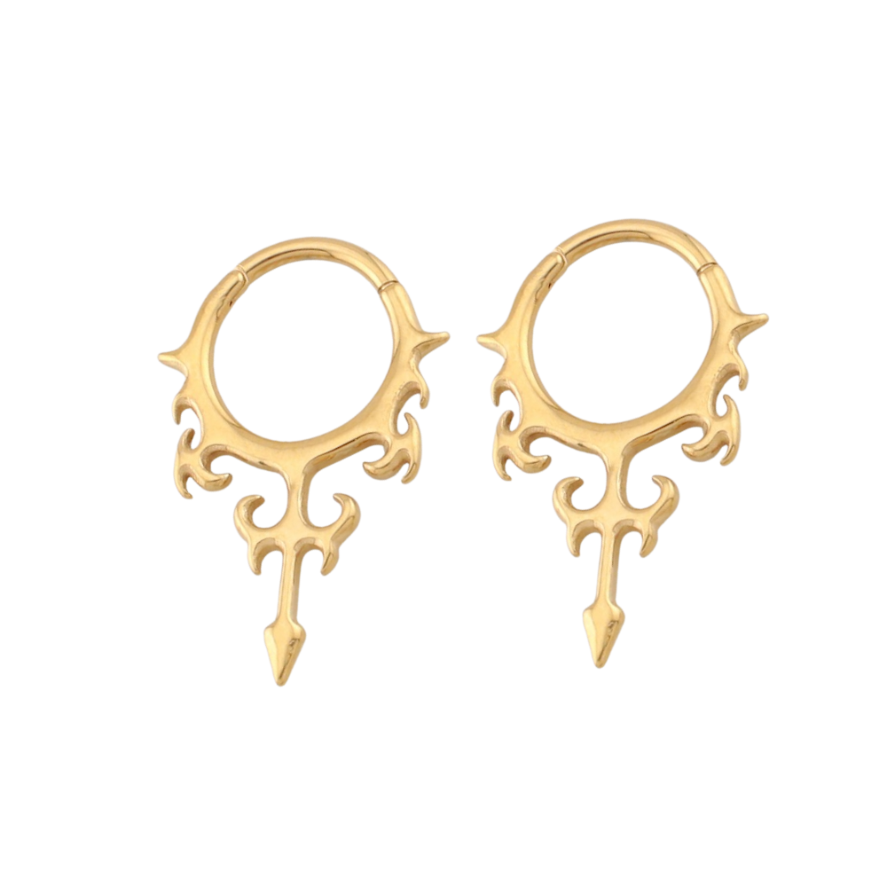 Tribal Spike Hinged Hoop Earrings - Pair - 316L Stainless Steel