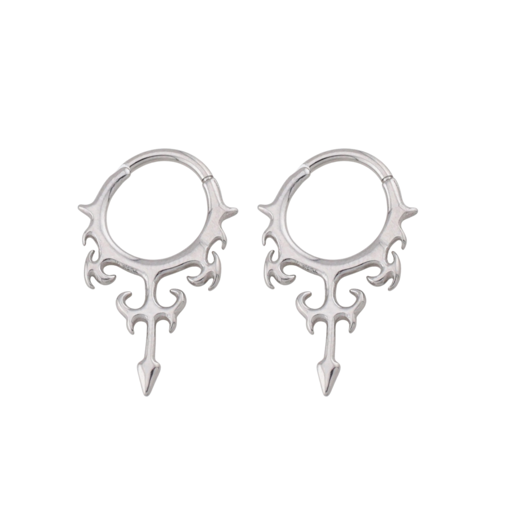 Tribal Spike Hinged Hoop Earrings - Pair - 316L Stainless Steel