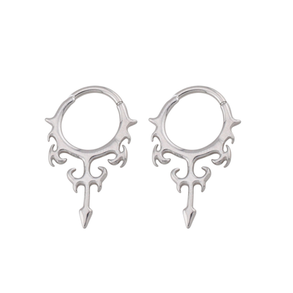 Tribal Spike Hinged Hoop Earrings - Pair - 316L Stainless Steel