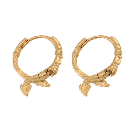 Dragon Scales and Tail Hoop Earrings - Pair - 316L Stainless Steel