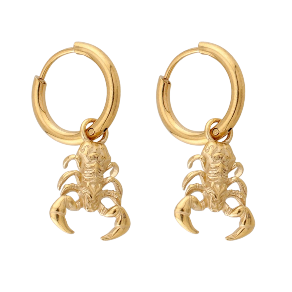 Scorpion Dangling Hoop Earrings - Pair - 316L Stainless Steel