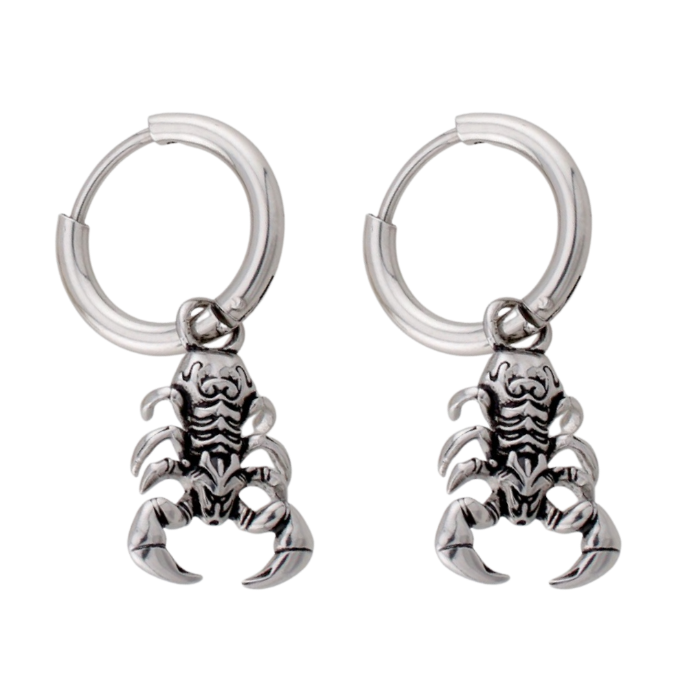 Scorpion Dangling Hoop Earrings - Pair - 316L Stainless Steel