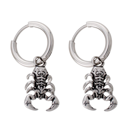 Scorpion Dangling Hoop Earrings - Pair - 316L Stainless Steel