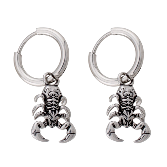 Scorpion Dangling Hoop Earrings - Pair - 316L Stainless Steel