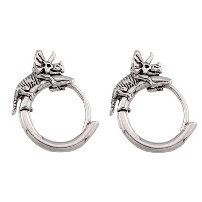 Triceratops Skeleton Hoop Earrings - Pair - 316L Stainless Steel