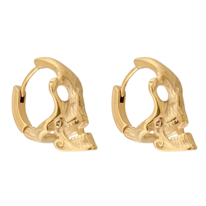 Gothic Skull Hoop Earrings - Pair - 316L Stainless Steel