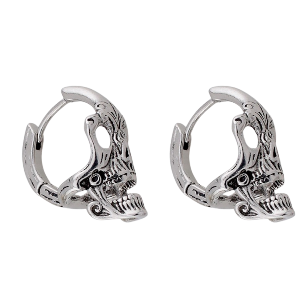 Gothic Skull Hoop Earrings - Pair - 316L Stainless Steel