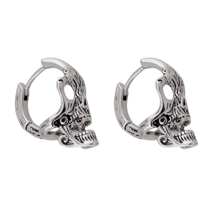 Gothic Skull Hoop Earrings - Pair - 316L Stainless Steel