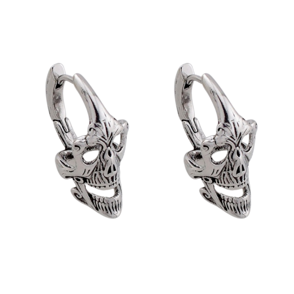 Gothic Skull Hoop Earrings - Pair - 316L Stainless Steel