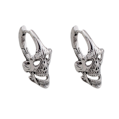 Gothic Skull Hoop Earrings - Pair - 316L Stainless Steel