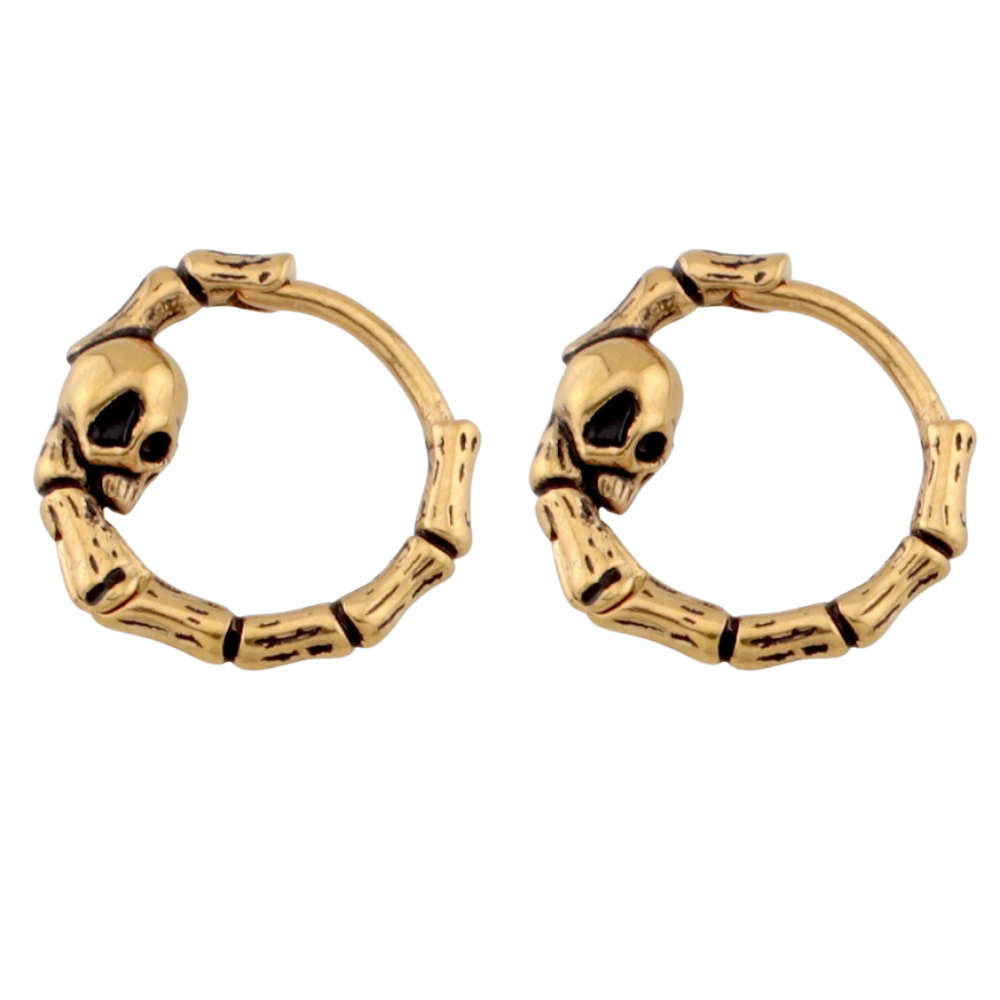 Skull and Bones Hoop Earrings - Pair - 316L Stainless Steel