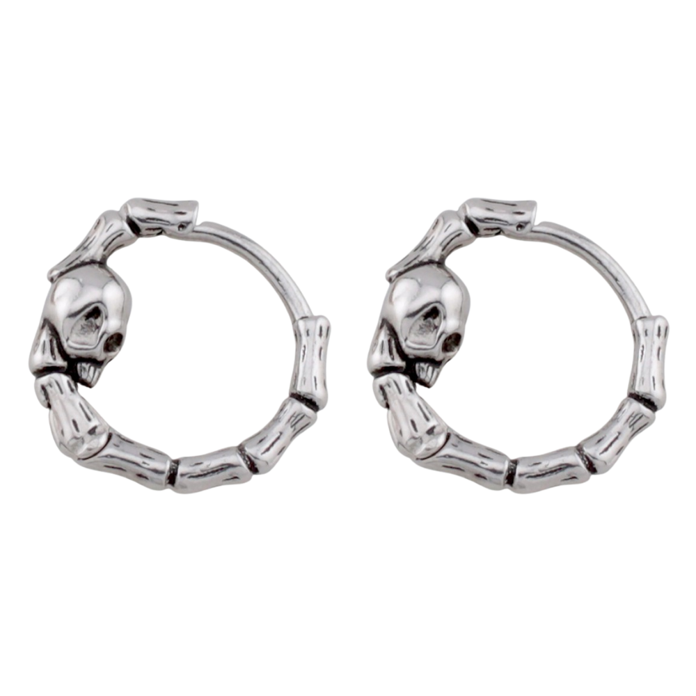 Skull and Bones Hoop Earrings - Pair - 316L Stainless Steel