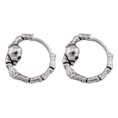 Skull and Bones Hoop Earrings - Pair - 316L Stainless Steel