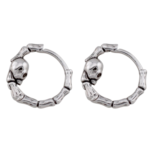 Skull and Bones Hoop Earrings - Pair - 316L Stainless Steel