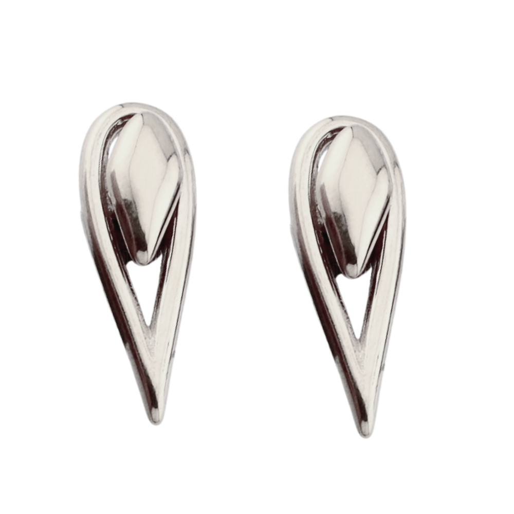 Geometric Open Teardrop Stud Earrings - Pair - 316L Stainless Steel