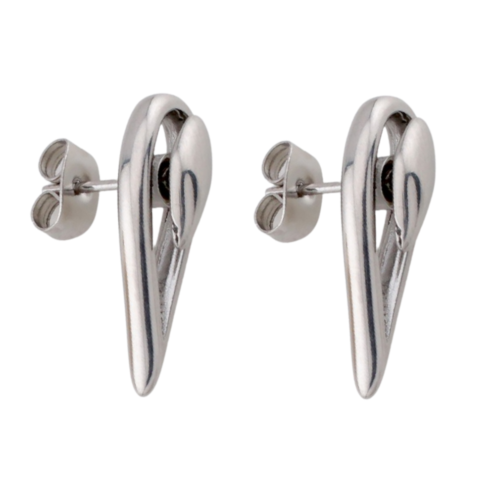 Geometric Open Teardrop Stud Earrings - Pair - 316L Stainless Steel