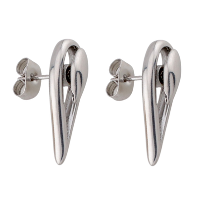 Geometric Open Teardrop Stud Earrings - Pair - 316L Stainless Steel