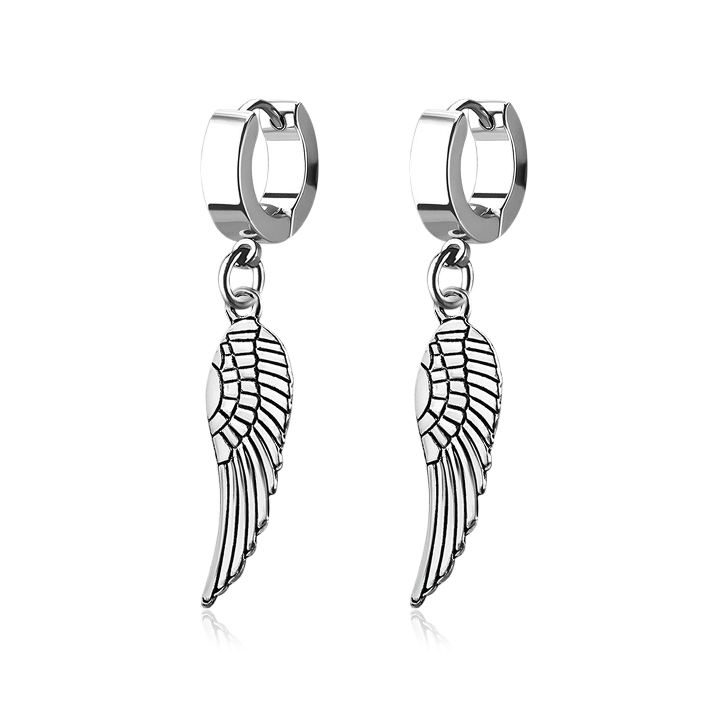 Angel Wings Dangling Huggie Hoop Earrings - Pair - Stainless Steel