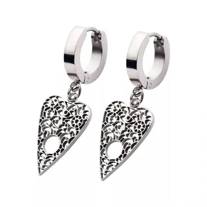 Planchette Charm Dangling Huggie Hoop Earrings - Pair - 316L Stainless Steel