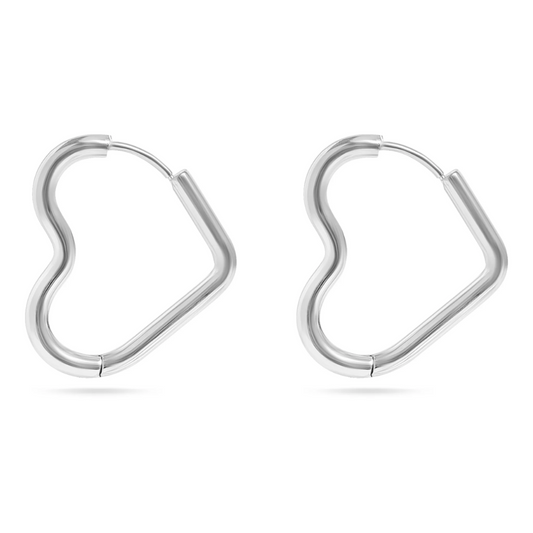 Heart Shaped Hoop Earrings - Pair - 316L Stainless Steel