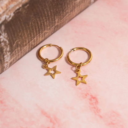 Star with Cutout Dangling Hoop Earrings - Pair - 316L Stainless Steel