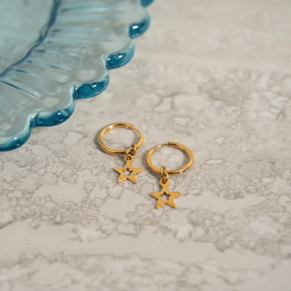 Star with Cutout Dangling Hoop Earrings - Pair - 316L Stainless Steel