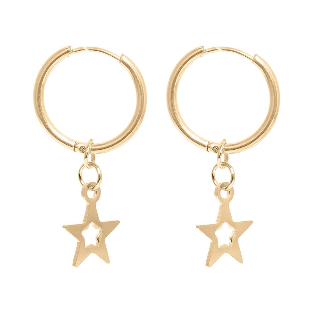 Star with Cutout Dangling Hoop Earrings - Pair - 316L Stainless Steel