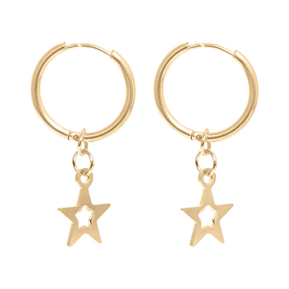 Star with Cutout Dangling Hoop Earrings - Pair - 316L Stainless Steel