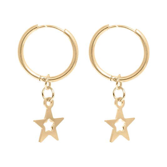 Star with Cutout Dangling Hoop Earrings - Pair - 316L Stainless Steel