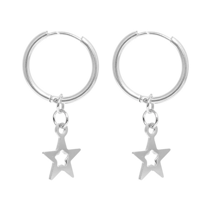 Star with Cutout Dangling Hoop Earrings - Pair - 316L Stainless Steel