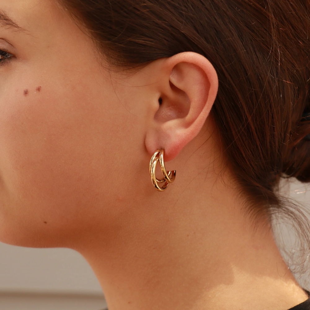 Triple Ring Hoop Earrings - Pair - 316L Stainless Steel