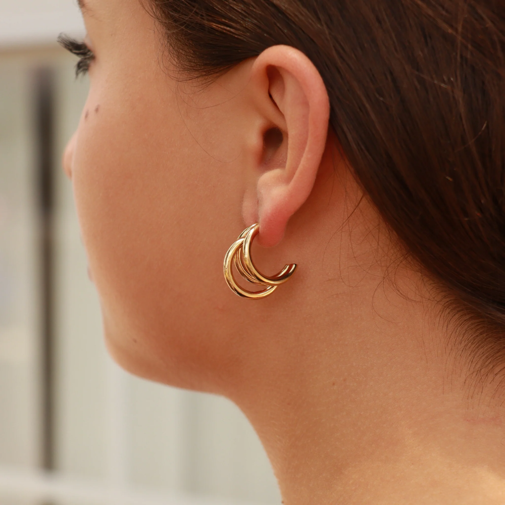 Triple Ring Hoop Earrings - Pair - 316L Stainless Steel