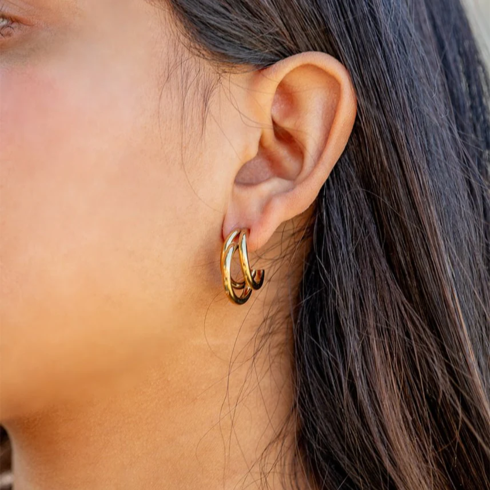 Triple Ring Hoop Earrings - Pair - 316L Stainless Steel