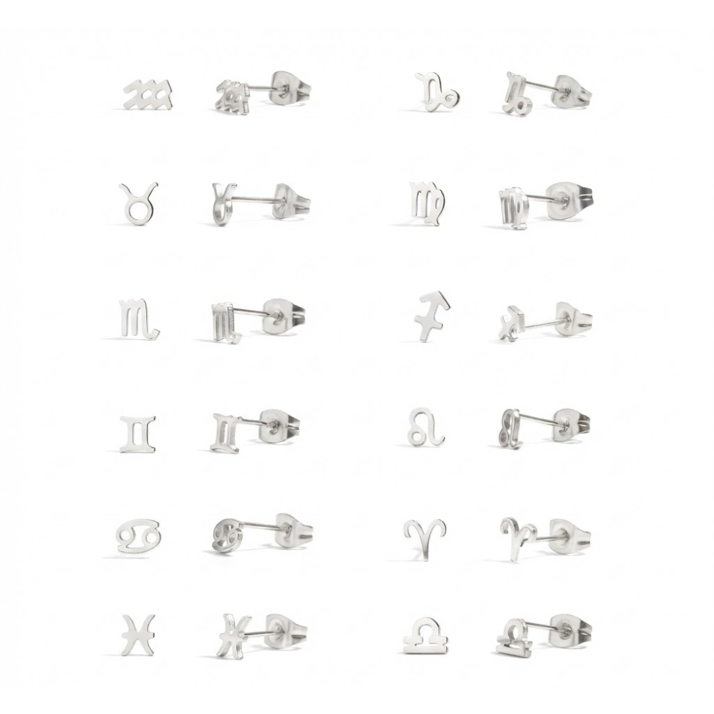 Zodiac Stud Earrings - Pair - 316L Stainless Steel