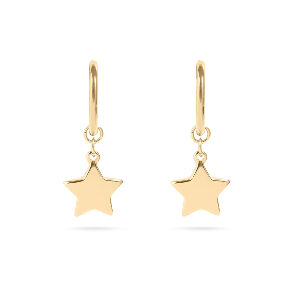 Dangling Star Hoop Earrings - Pair - 316L Stainless Steel