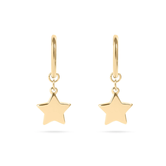 Dangling Star Hoop Earrings - Pair - 316L Stainless Steel
