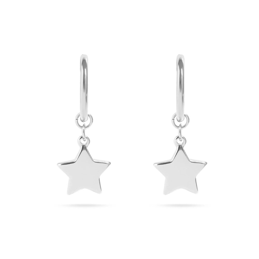 Dangling Star Hoop Earrings - Pair - 316L Stainless Steel