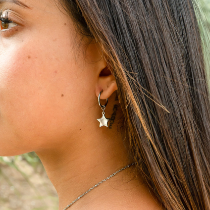 Dangling Star Hoop Earrings - Pair - 316L Stainless Steel