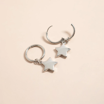Dangling Star Hoop Earrings - Pair - 316L Stainless Steel