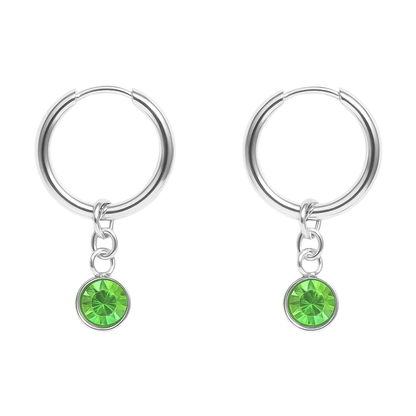 CZ Crystal Birthstone Dangling Huggie Hoop Earrings - Pair - 316L Stainless Steel