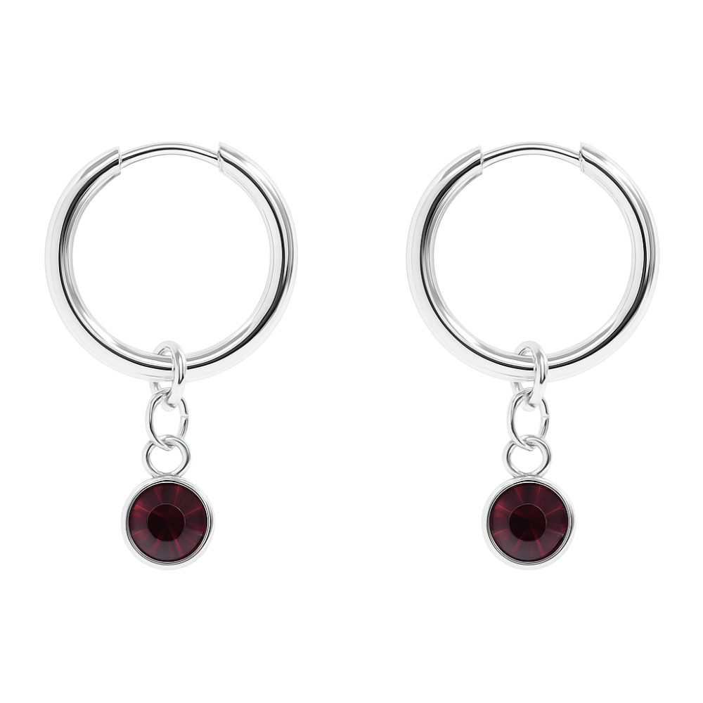 CZ Crystal Birthstone Dangling Huggie Hoop Earrings - Pair - 316L Stainless Steel