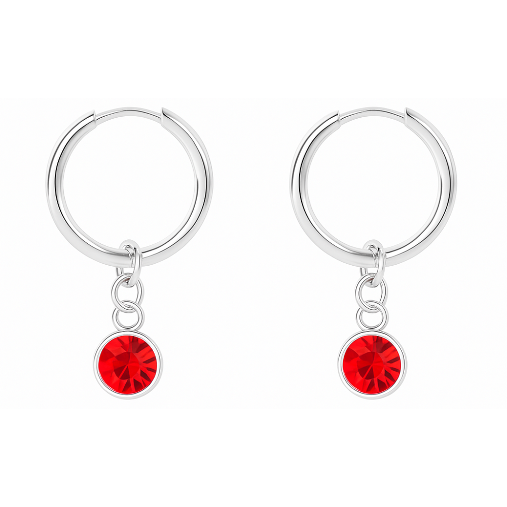 CZ Crystal Birthstone Dangling Huggie Hoop Earrings - Pair - 316L Stainless Steel