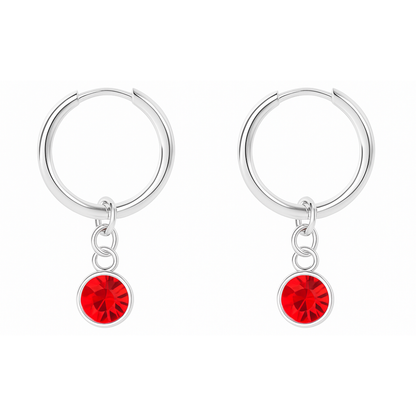 CZ Crystal Birthstone Dangling Huggie Hoop Earrings - Pair - 316L Stainless Steel
