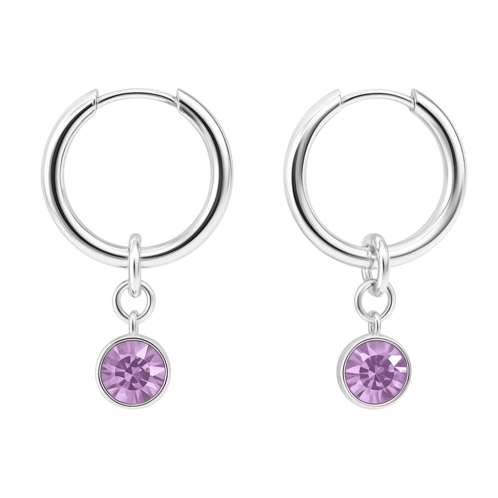 CZ Crystal Birthstone Dangling Huggie Hoop Earrings - Pair - 316L Stainless Steel