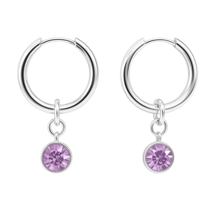 CZ Crystal Birthstone Dangling Huggie Hoop Earrings - Pair - 316L Stainless Steel