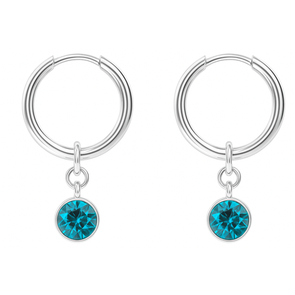 CZ Crystal Birthstone Dangling Huggie Hoop Earrings - Pair - 316L Stainless Steel
