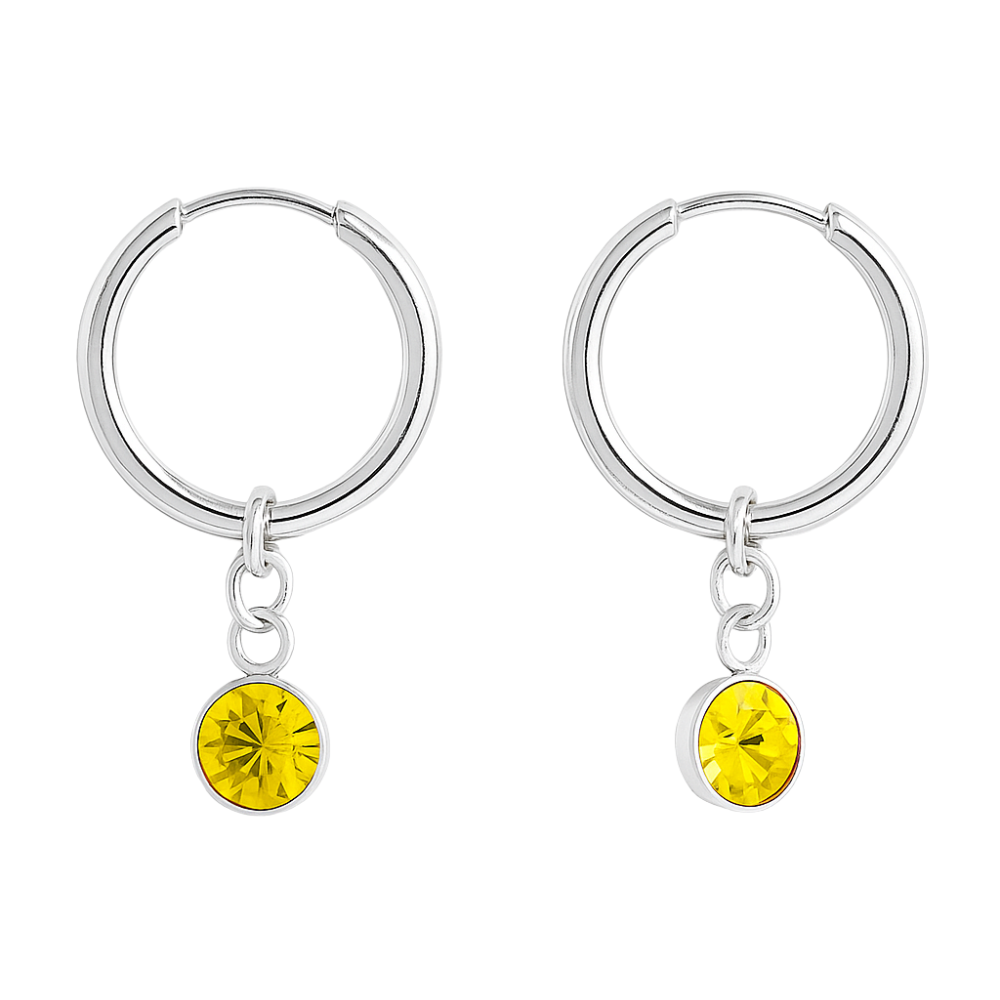 CZ Crystal Birthstone Dangling Huggie Hoop Earrings - Pair - 316L Stainless Steel