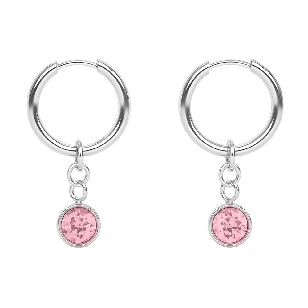 CZ Crystal Birthstone Dangling Huggie Hoop Earrings - Pair - 316L Stainless Steel