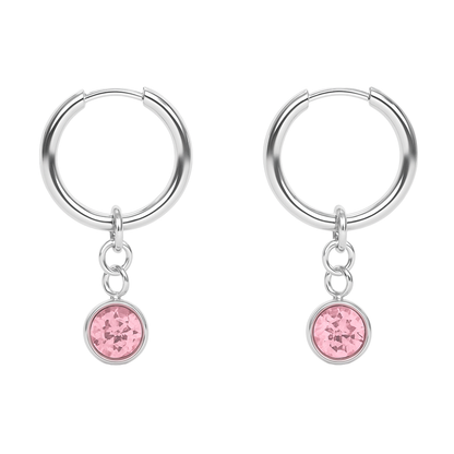 CZ Crystal Birthstone Dangling Huggie Hoop Earrings - Pair - 316L Stainless Steel