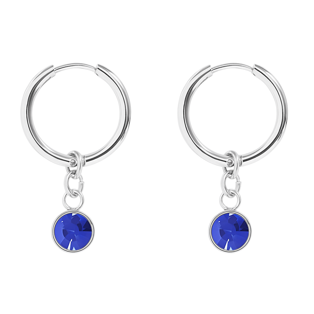 CZ Crystal Birthstone Dangling Huggie Hoop Earrings - Pair - 316L Stainless Steel